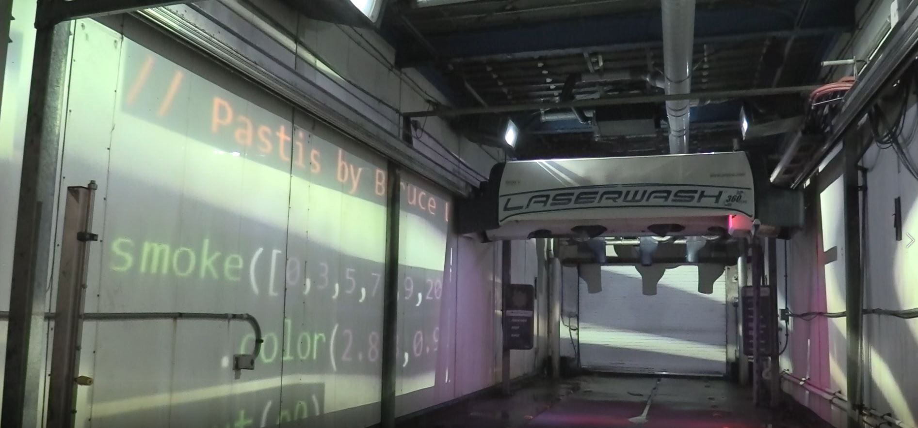 Live coding Hydra video Synth remotely at car wash in San Francisco